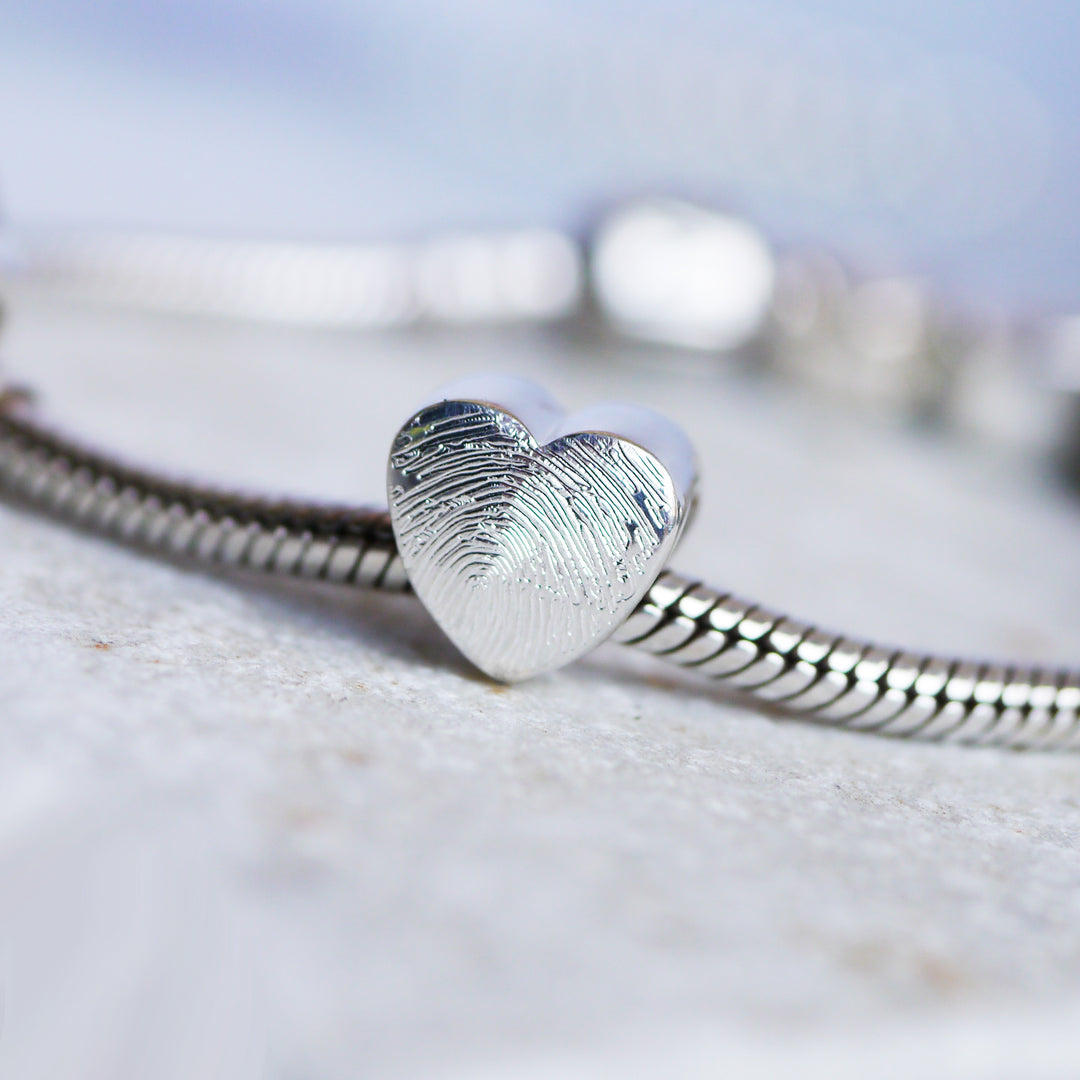 Engraved fingerprint pandora style charm bead