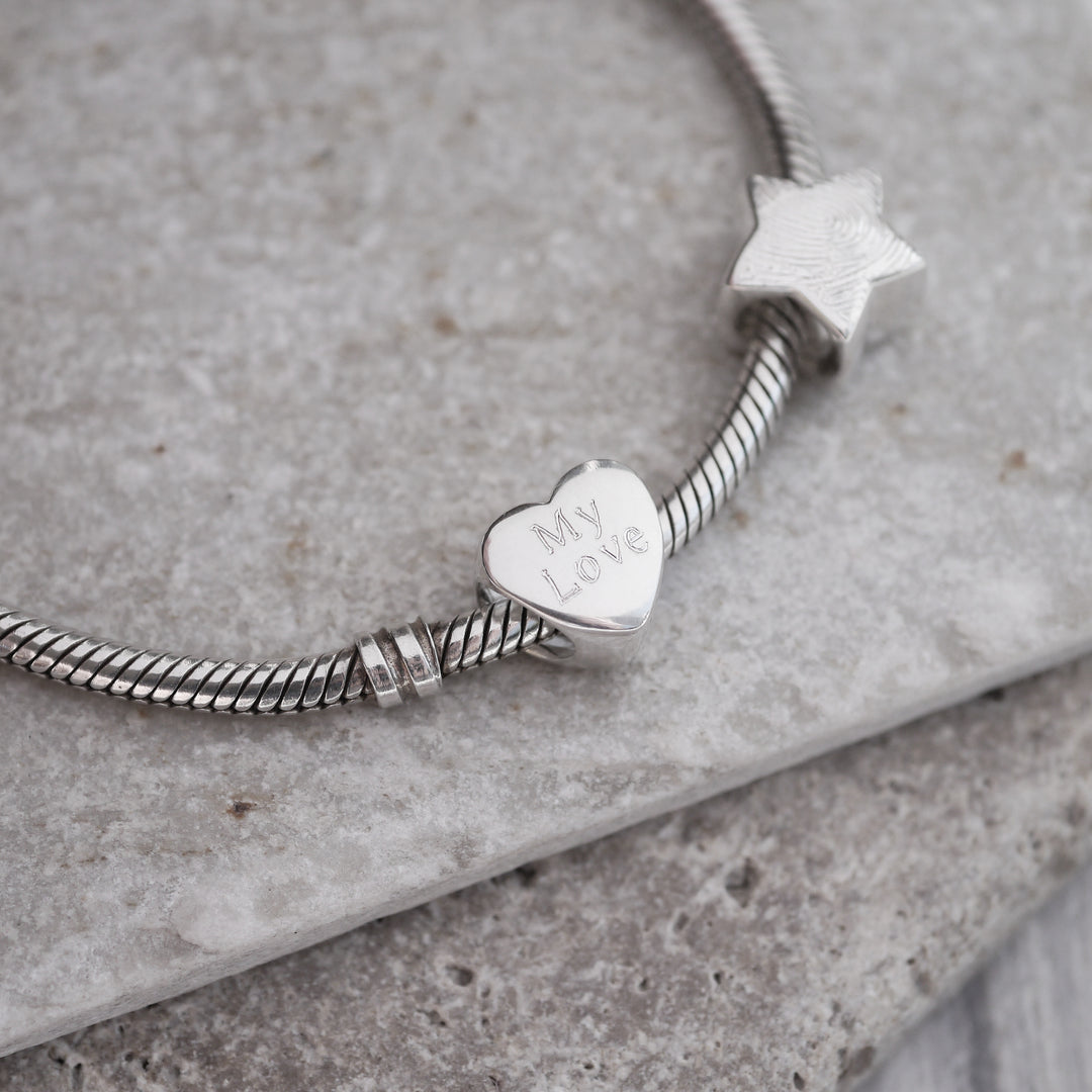 Engraved fingerprint pandora style charm bead