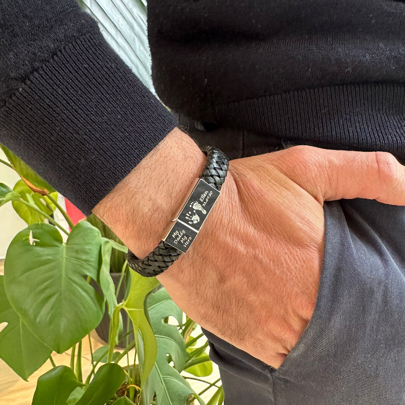 Leather Handprint Bracelet - Black