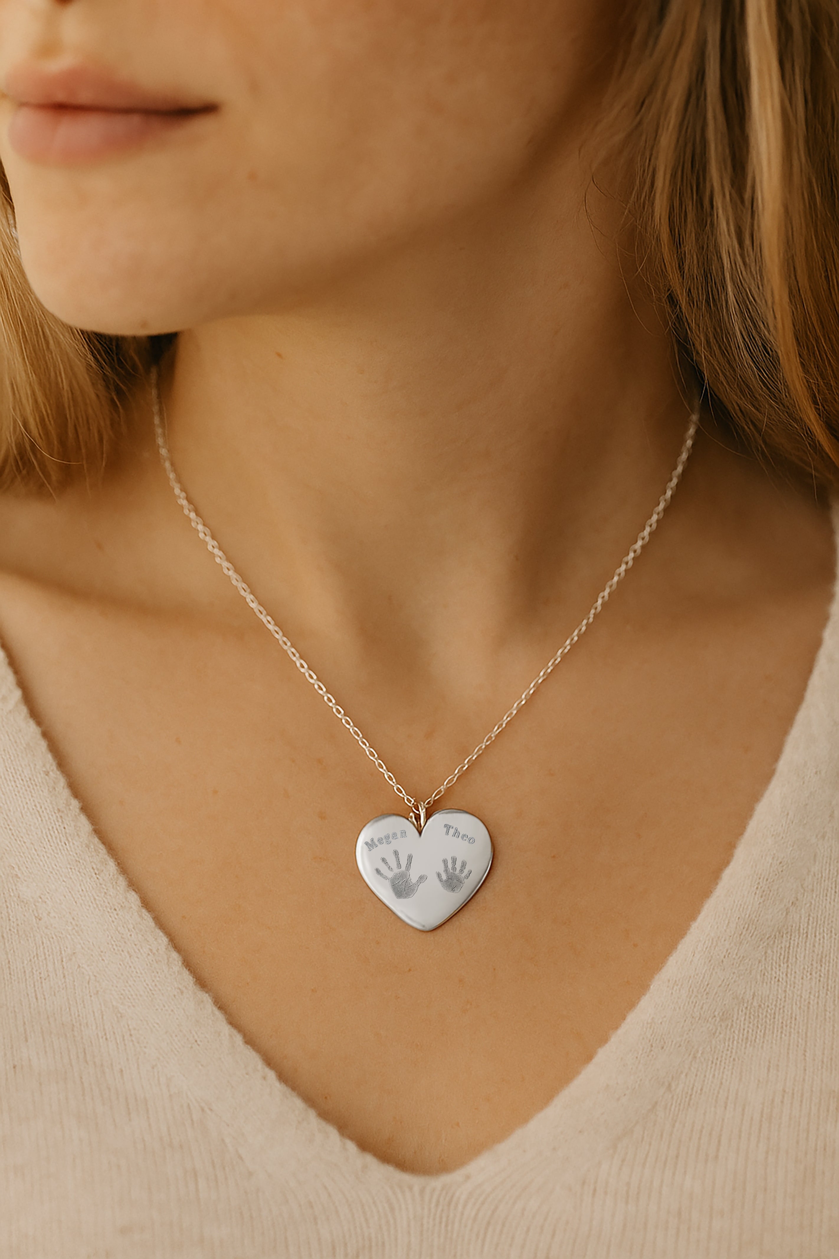 heart handprint necklace two children