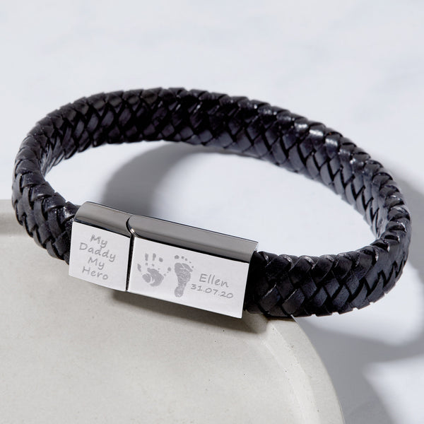 Men's Leather Handprint Bracelet - Black