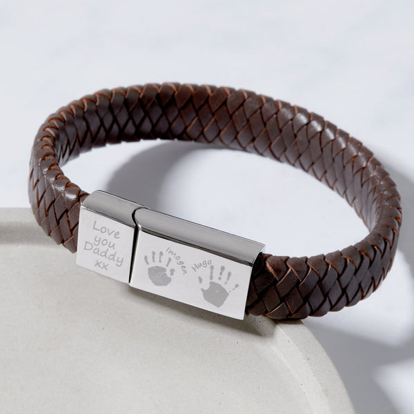 Men's Leather Handprint Bracelet - Brown