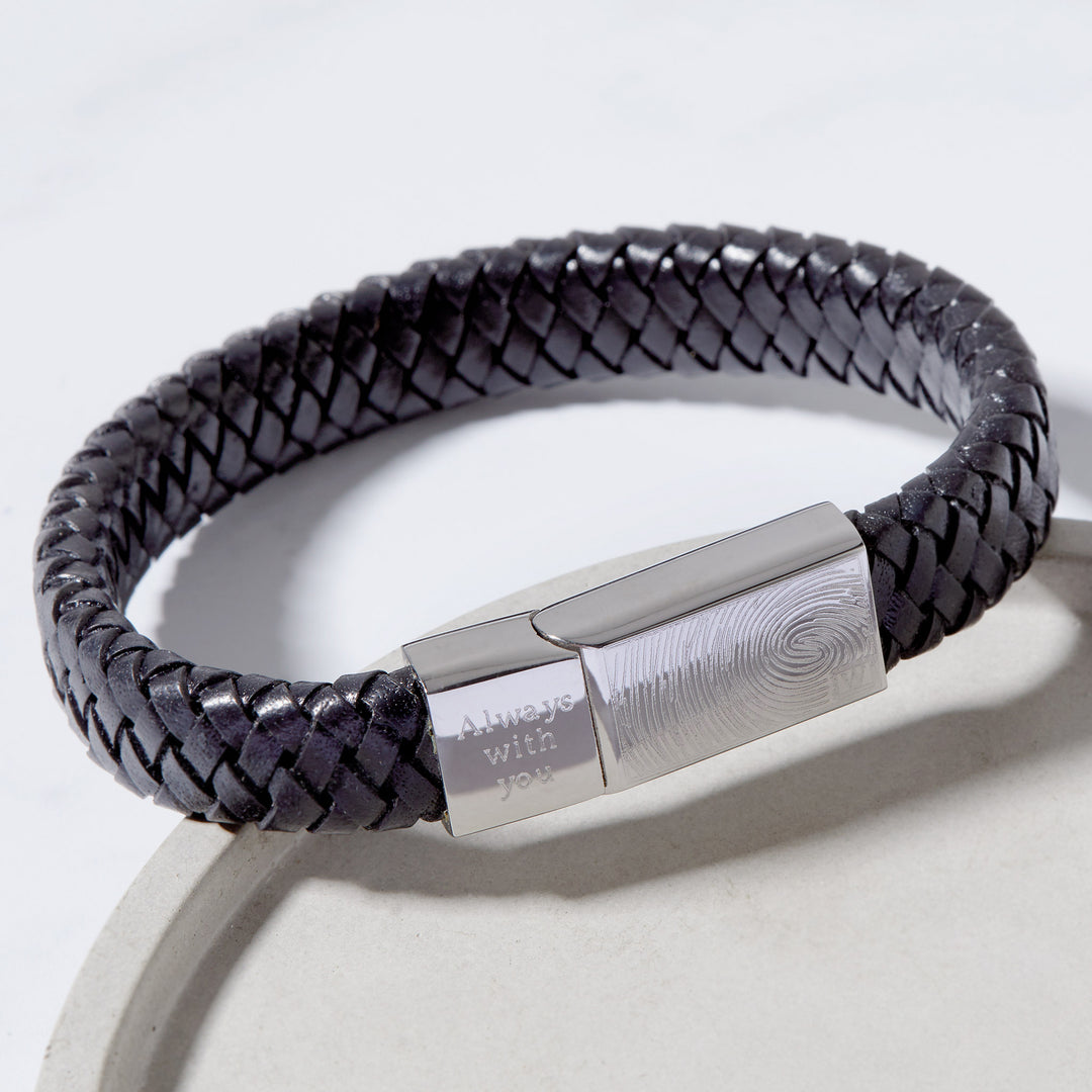 Men's Leather Fingerprint Bracelet - Multiple Prints