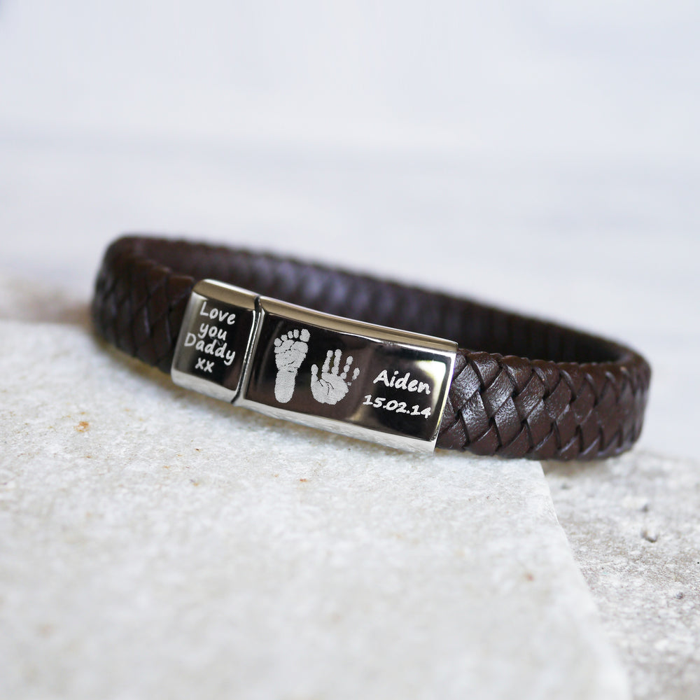 Mens Leather Handprint Bracelet