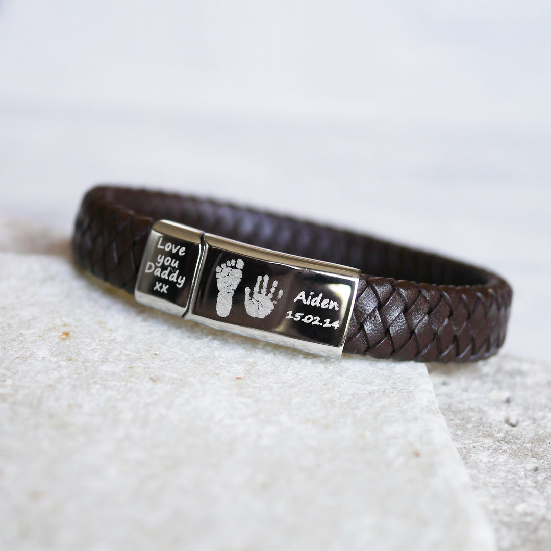 Mens Leather Handprint Bracelet