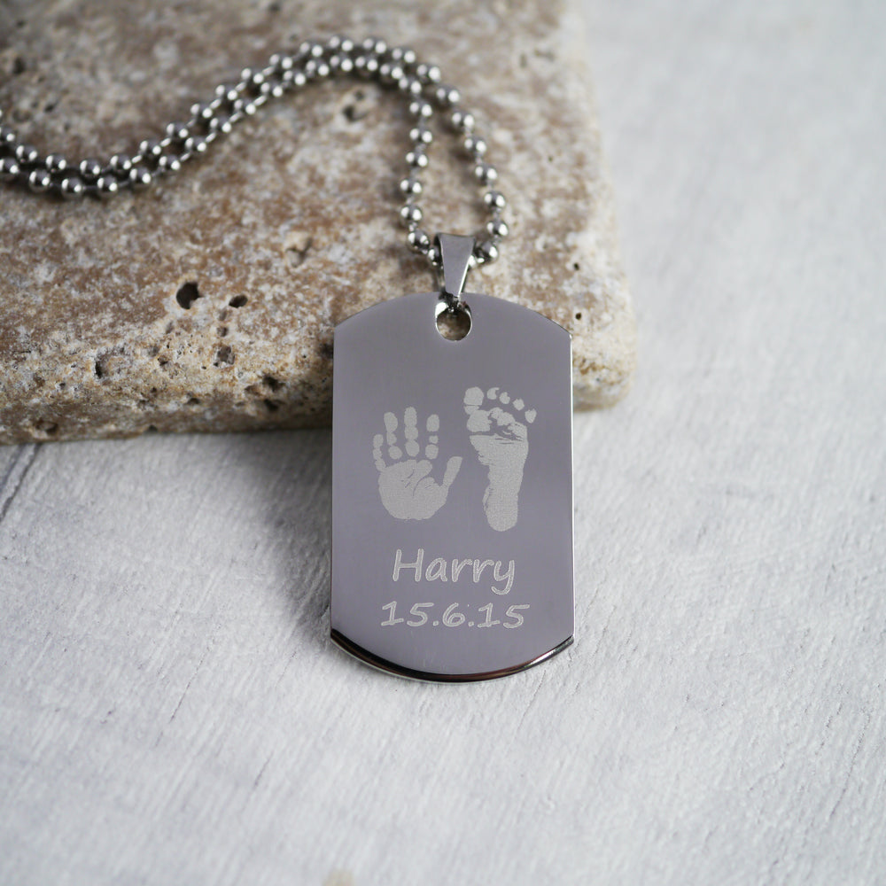Handprint footprint dog tag necklace
