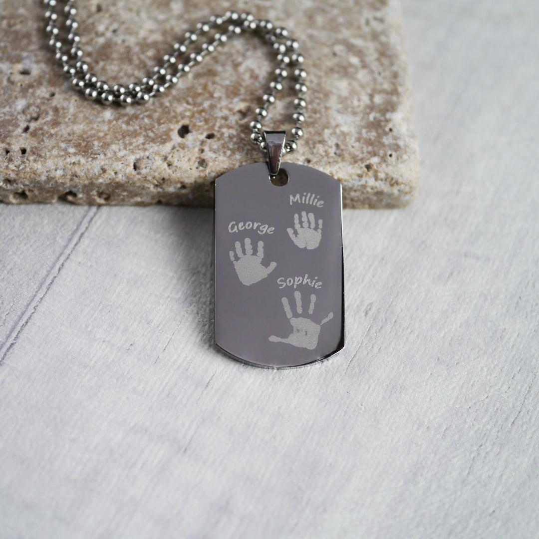 Handprint footprint dog tag necklace