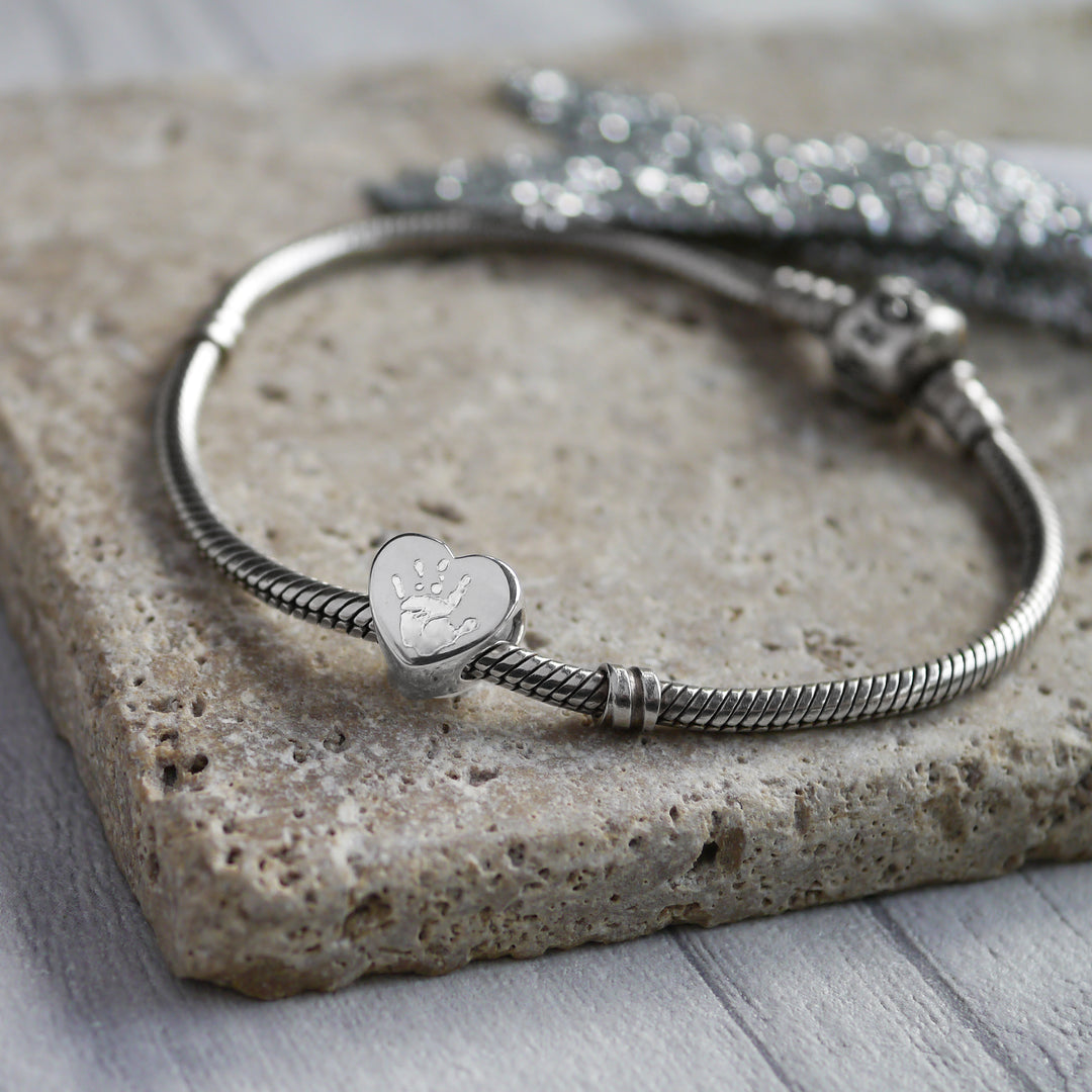 Handprint heart charm bead pandora personalised