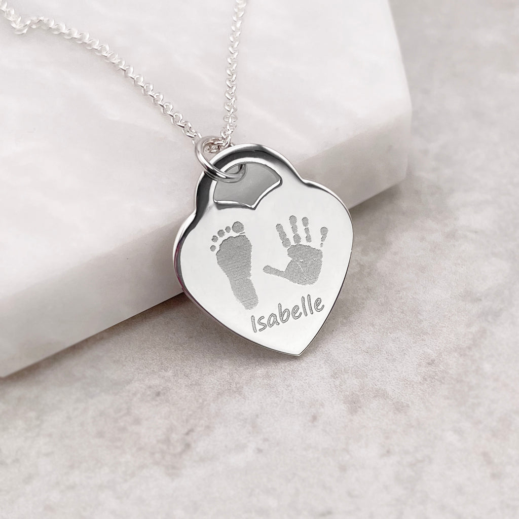 Baby FootPrint Necklace - Engraved FingerPrint Necklace - Handprint Art  Jewelry - New Mom Baby Keepsake Gift - Baby Announcement Gift - NM32