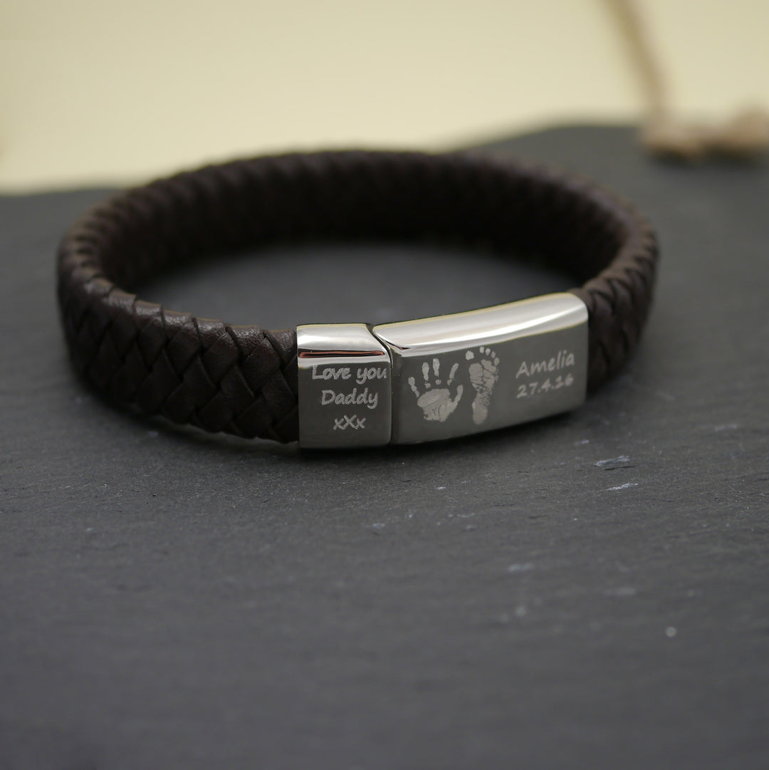Mens Leather Handprint Bracelet