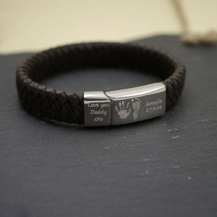 Mens Leather Handprint Bracelet