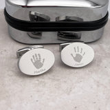 Oval Engraved Handprint Cufflinks