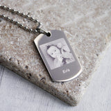 Personalised photo engraved dog tag necklace