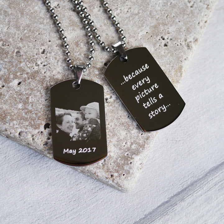 Personalised photo engraved dog tag necklace