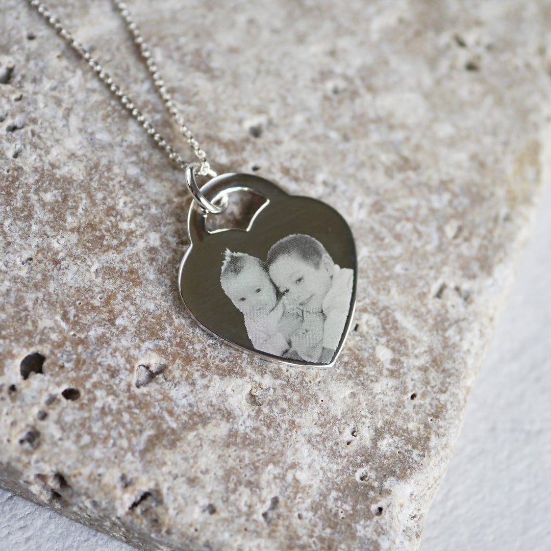Personalised photo engraved necklace keepsake