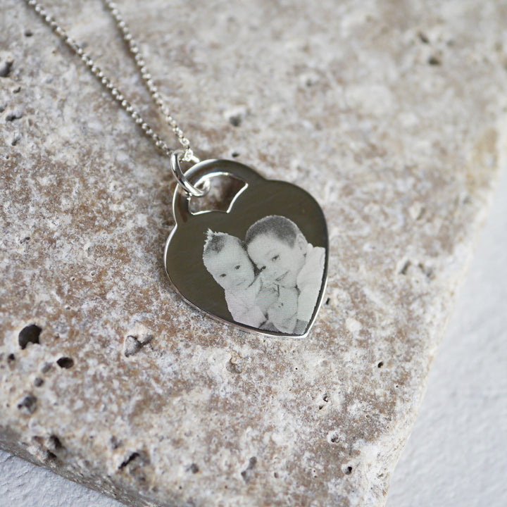 Personalised photo engraved necklace keepsake