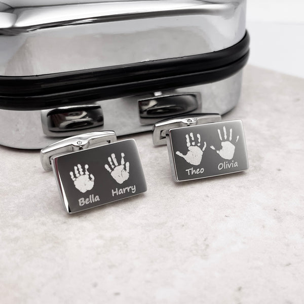 Rectangular Engraved Handprint Cufflinks