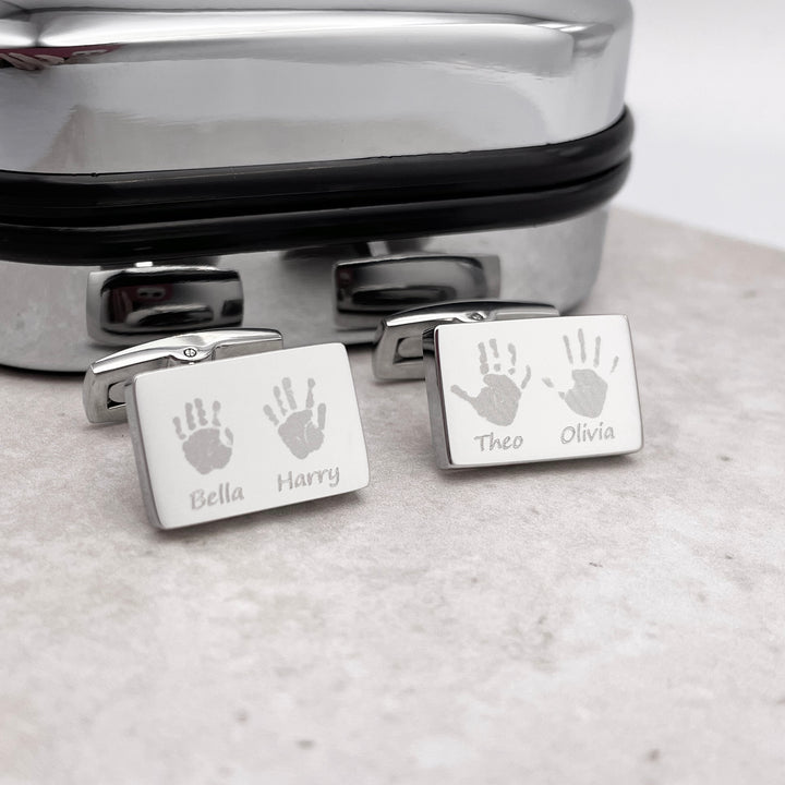Rectangular Engraved Handprint Cufflinks