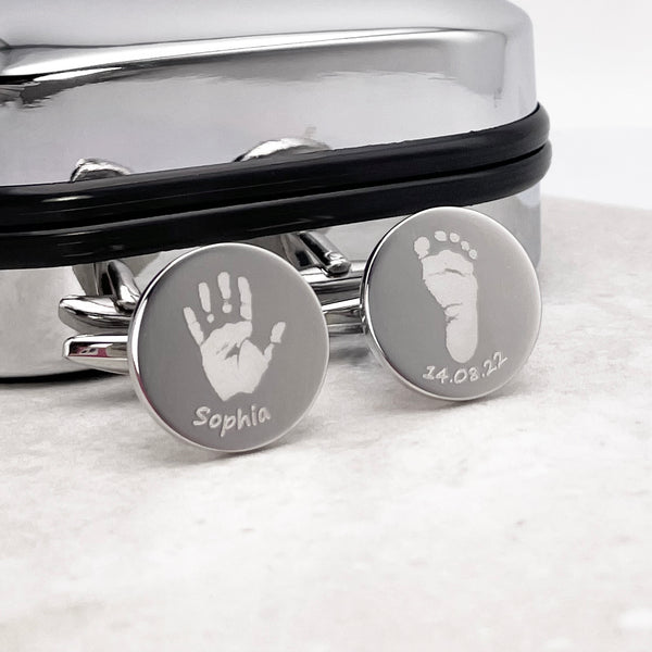 Round Engraved Handprint Cufflinks