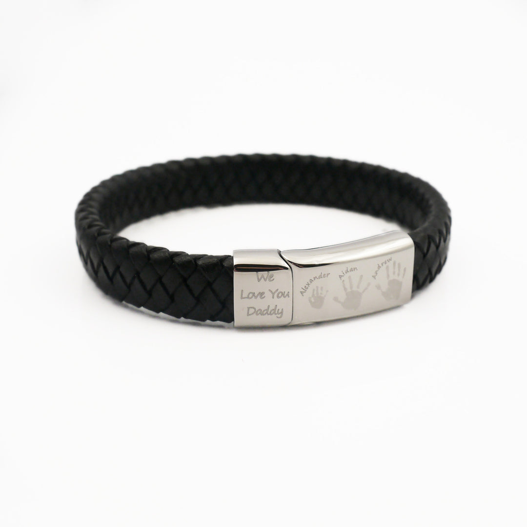 Mens Leather Handprint Bracelet Three Children