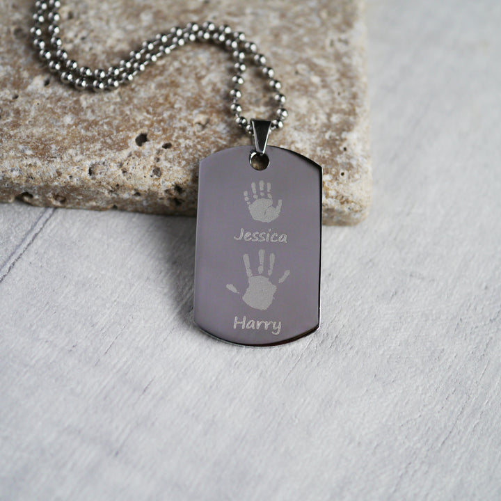 Handprint footprint dog tag necklace