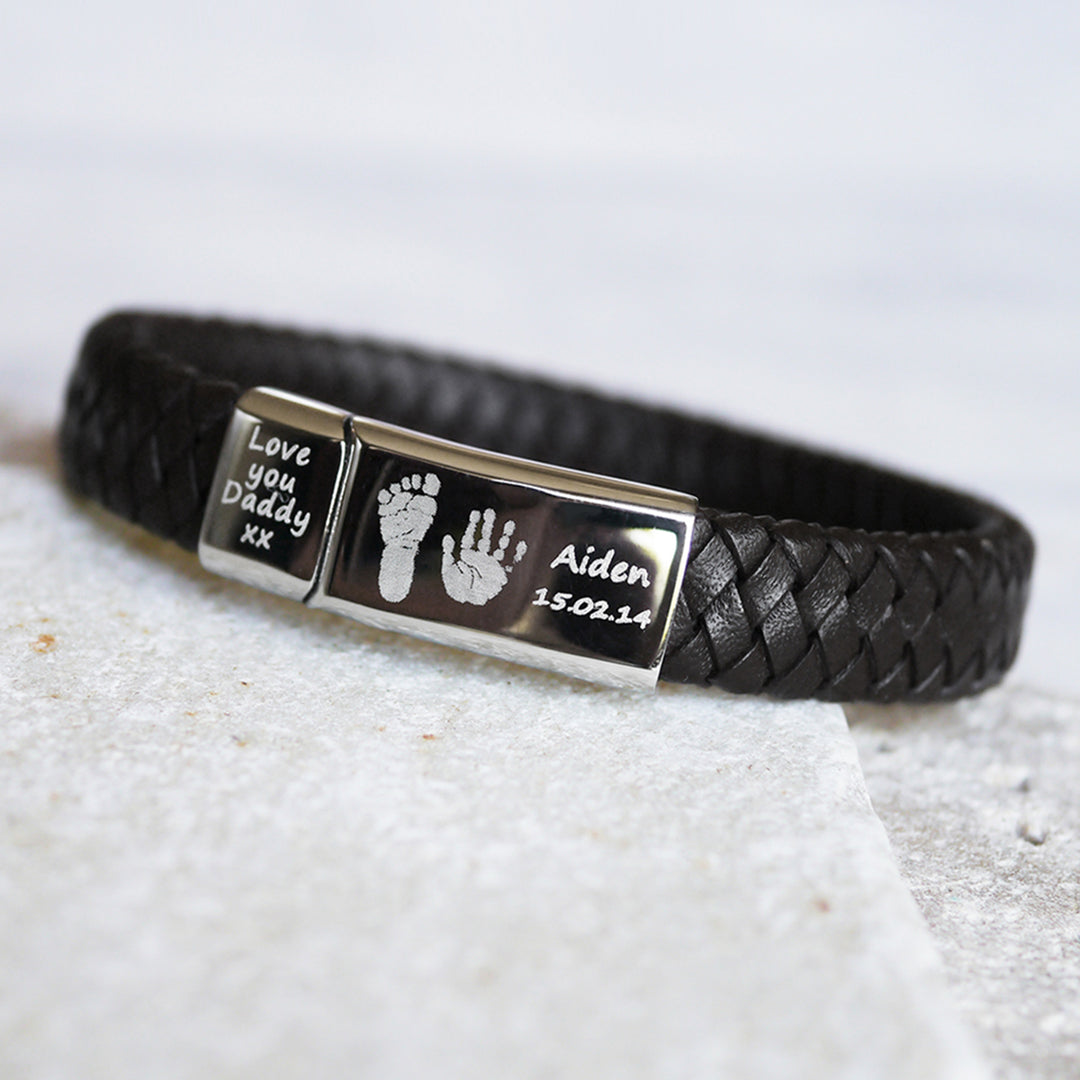 Mens Leather Handprint Bracelet
