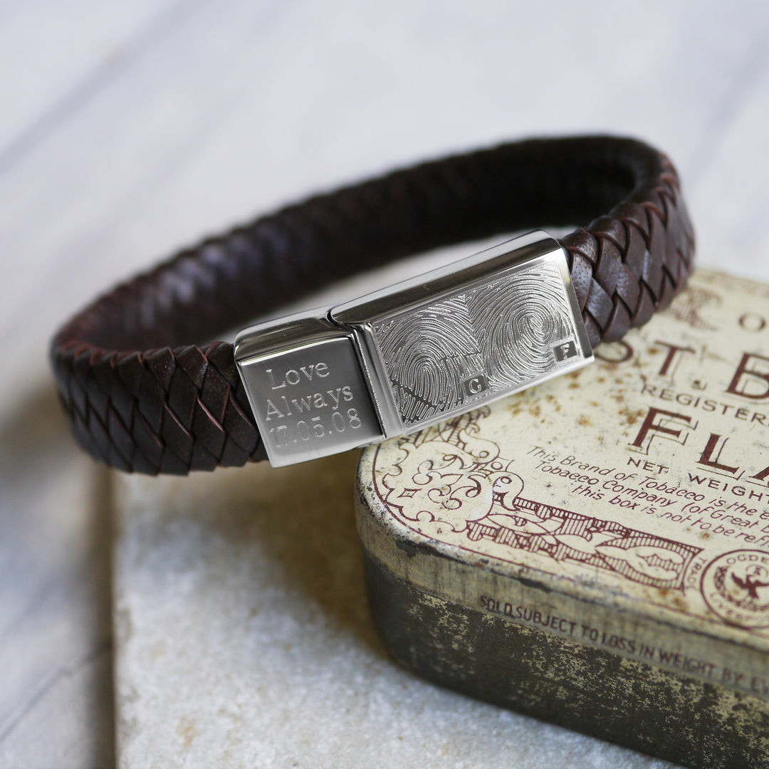 Men's leather fingerprint bracelet