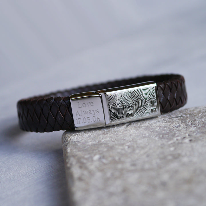 Men's leather fingerprint bracelet