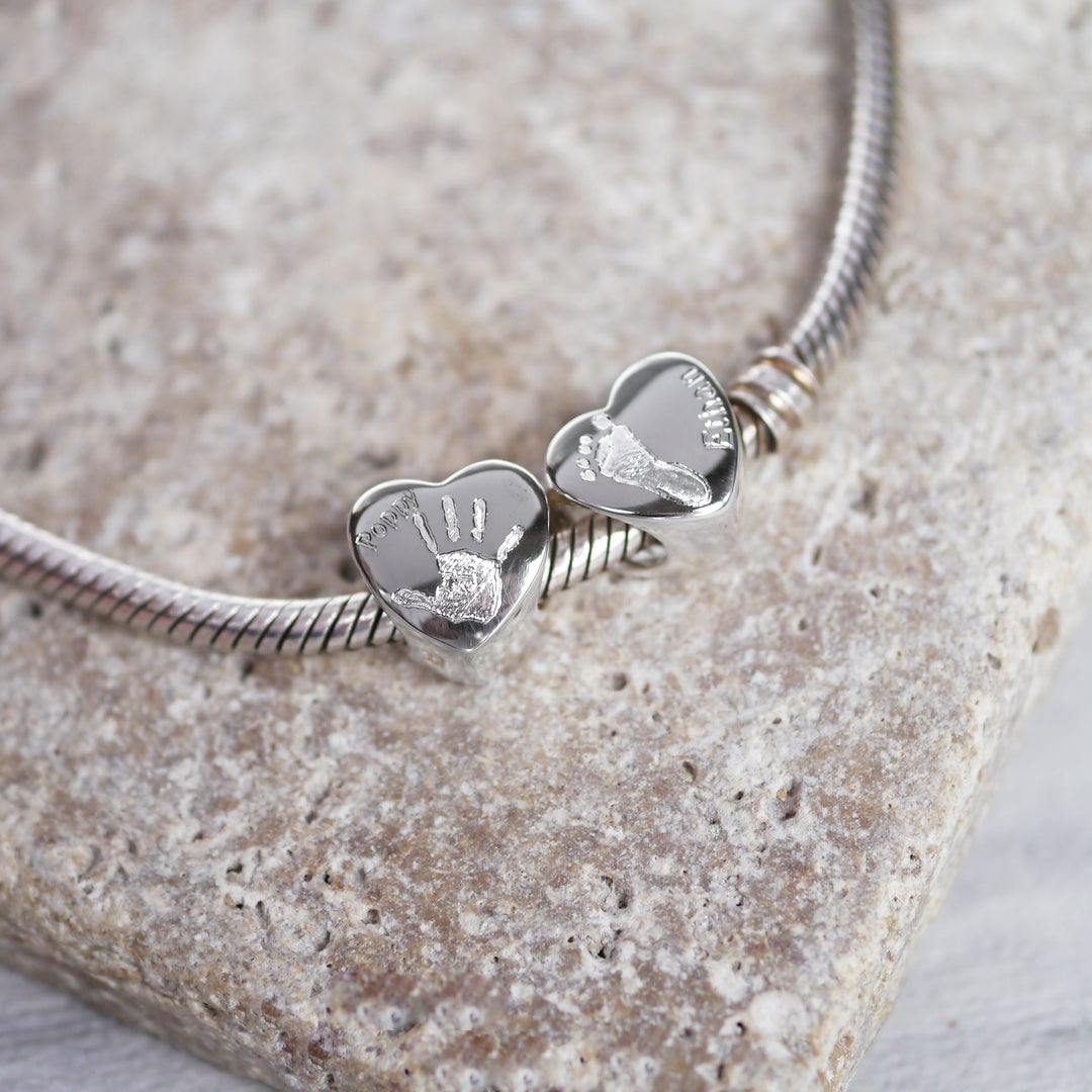 Handprint heart charm bead pandora personalised
