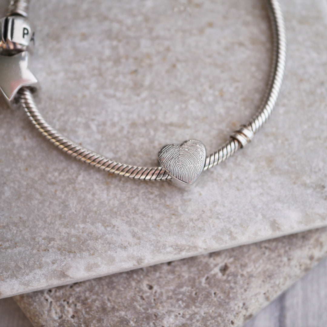 Engraved fingerprint pandora style charm bead