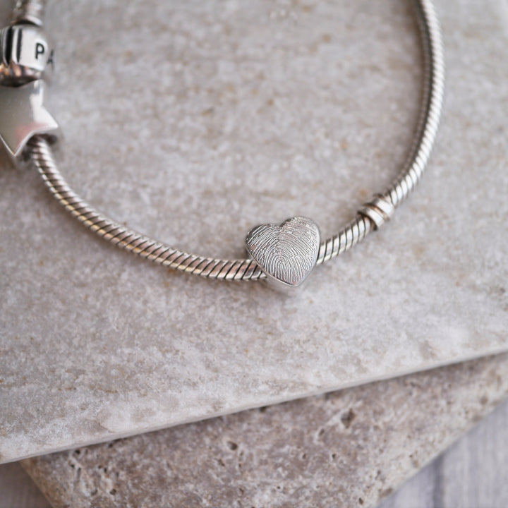 Engraved fingerprint pandora style charm bead