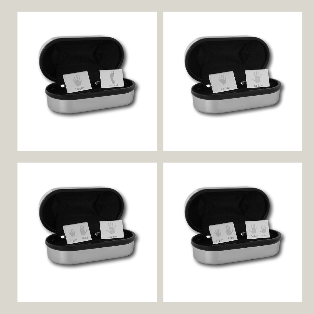 Rectangular Engraved Handprint Cufflinks