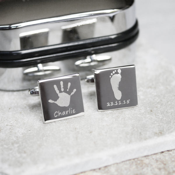 Square Engraved Handprint Cufflinks