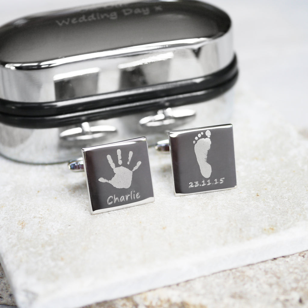 Square Engraved Handprint Cufflinks